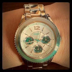 Ladies Fossil Watch - silver and teal